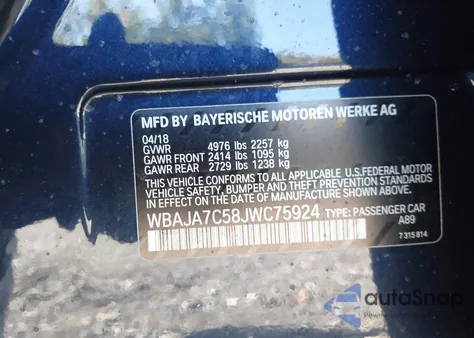 2018 BMW 530I xDrive z USA, uszkodzony, nr VIN WBAJA7C58JWC75924